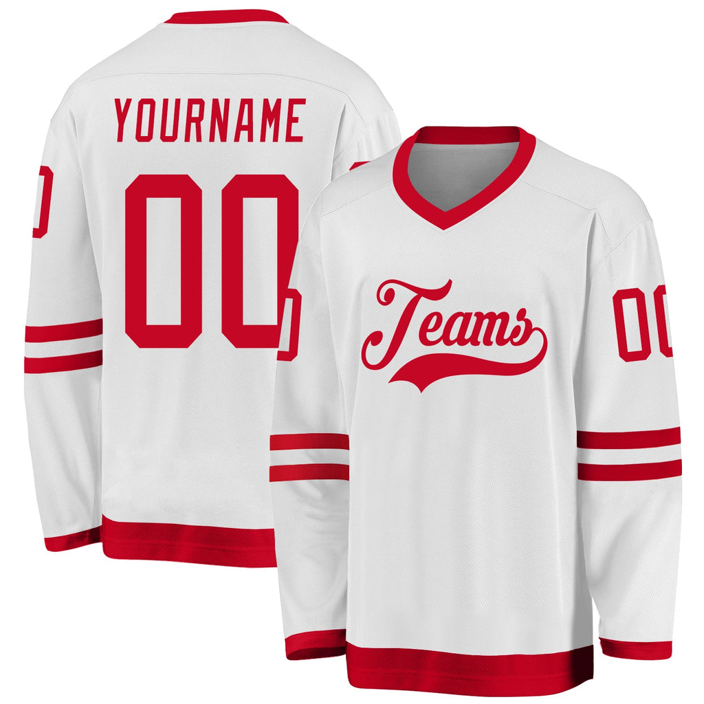 Custom White Red Hockey Jersey