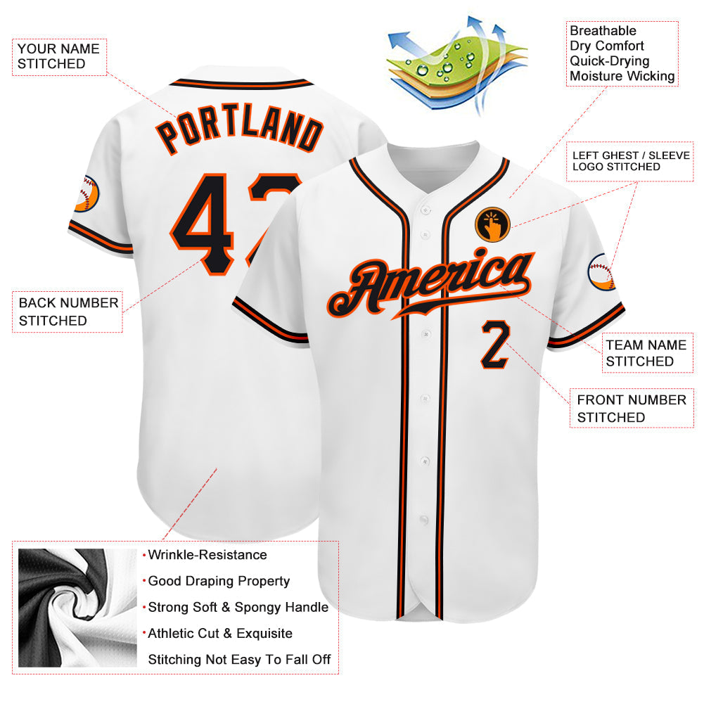 Custom White Black-Orange Authentic Baseball Jersey